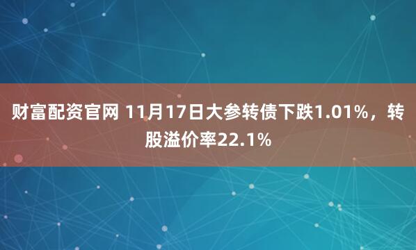 财富配资官网 11月17日大参转债下跌1.01%，转股溢价率22.1%